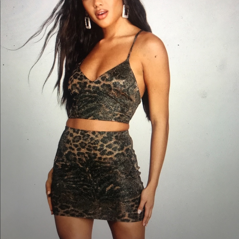 Two Piece Sparkly Cheetah Print Set